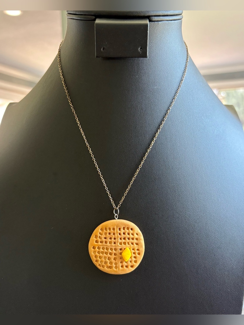 Handcrafted Waffle Pendant Necklace with Yellow Butter Accent